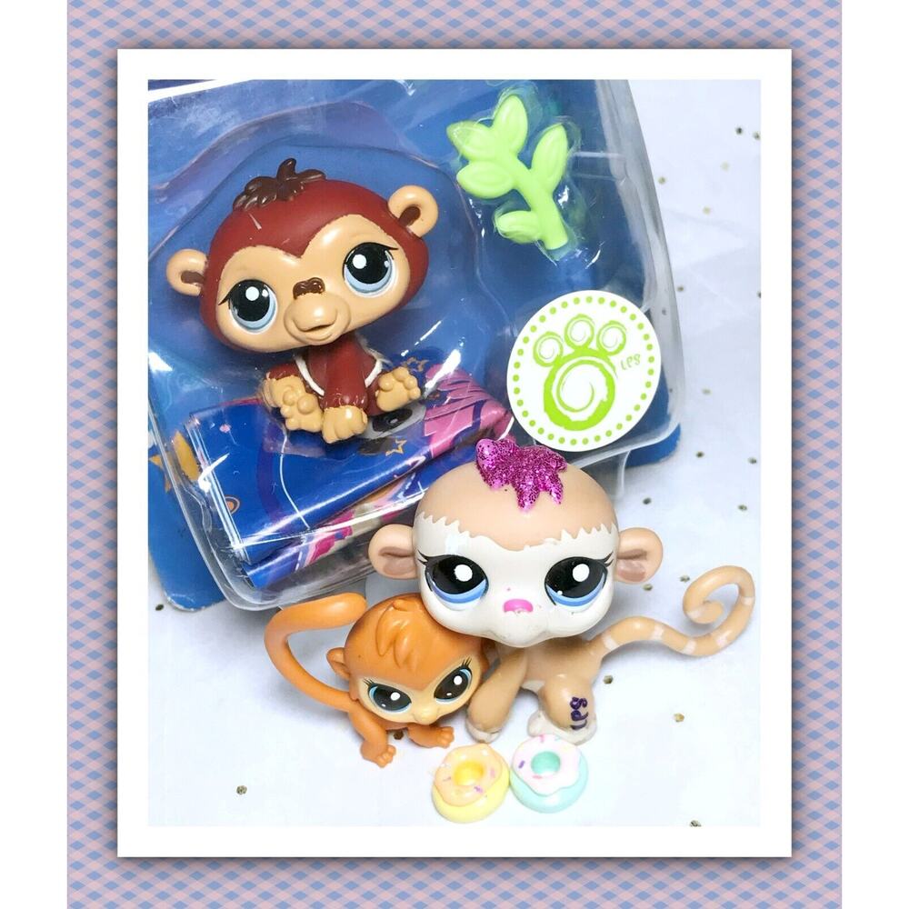 Authentic Littlest Pet Shop LPS #1510 Euro Singles Chimpanzee with Monkey #2335